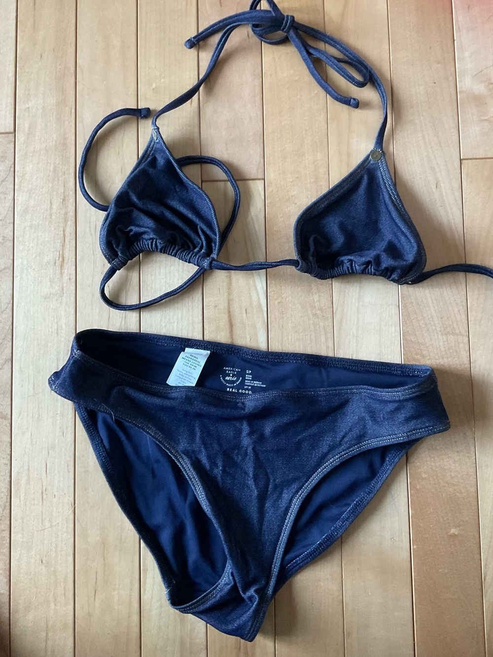 aerie Navy Blue Triangle Bikini Set